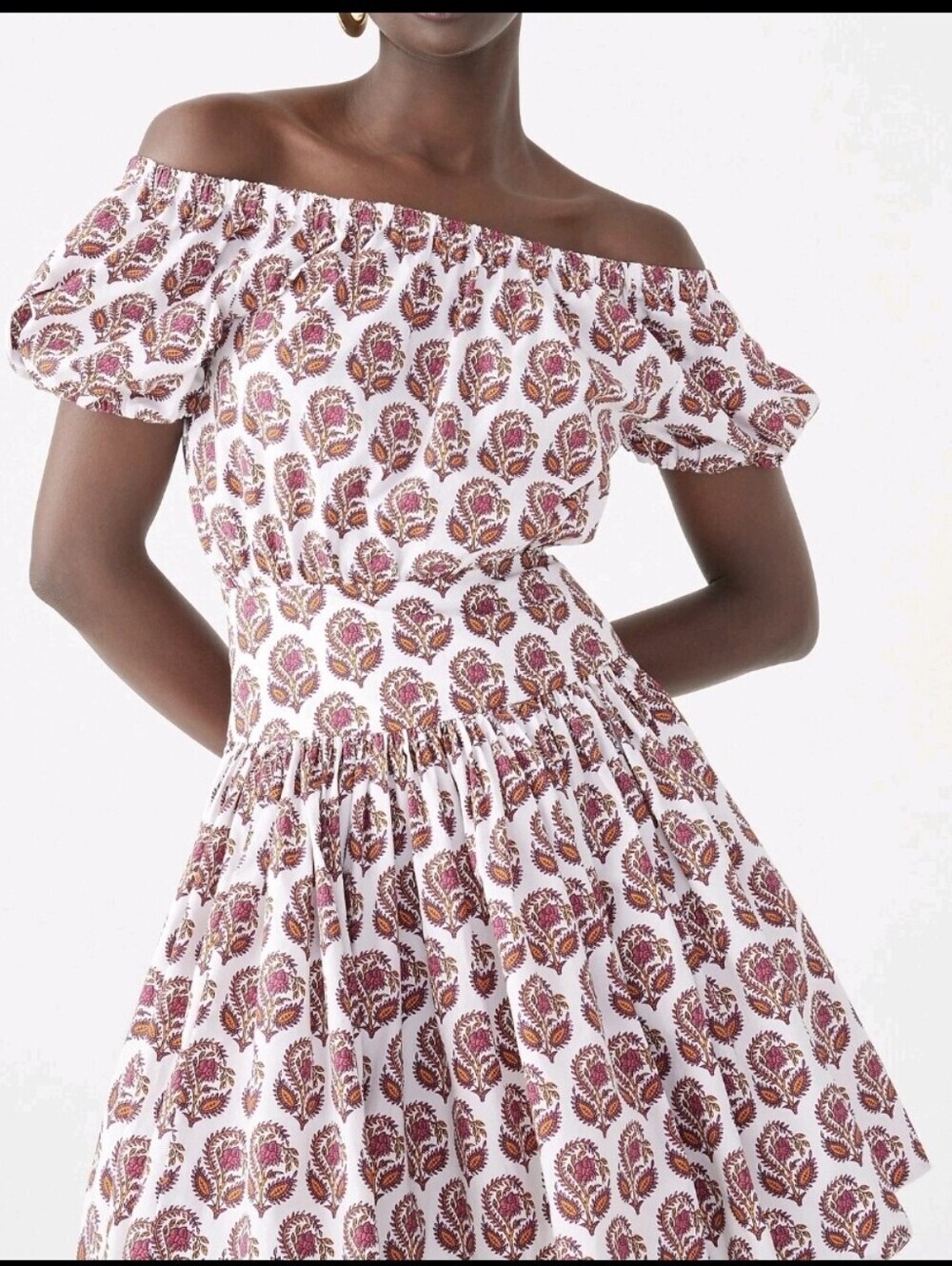 NWT J. Crew White Dress with Pink and Burgundy Paisley Print..mini Dress-Size:4